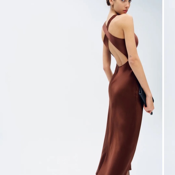 Reformation Casette silk backless dress. Color Mahogany. - Picture 3 of 3